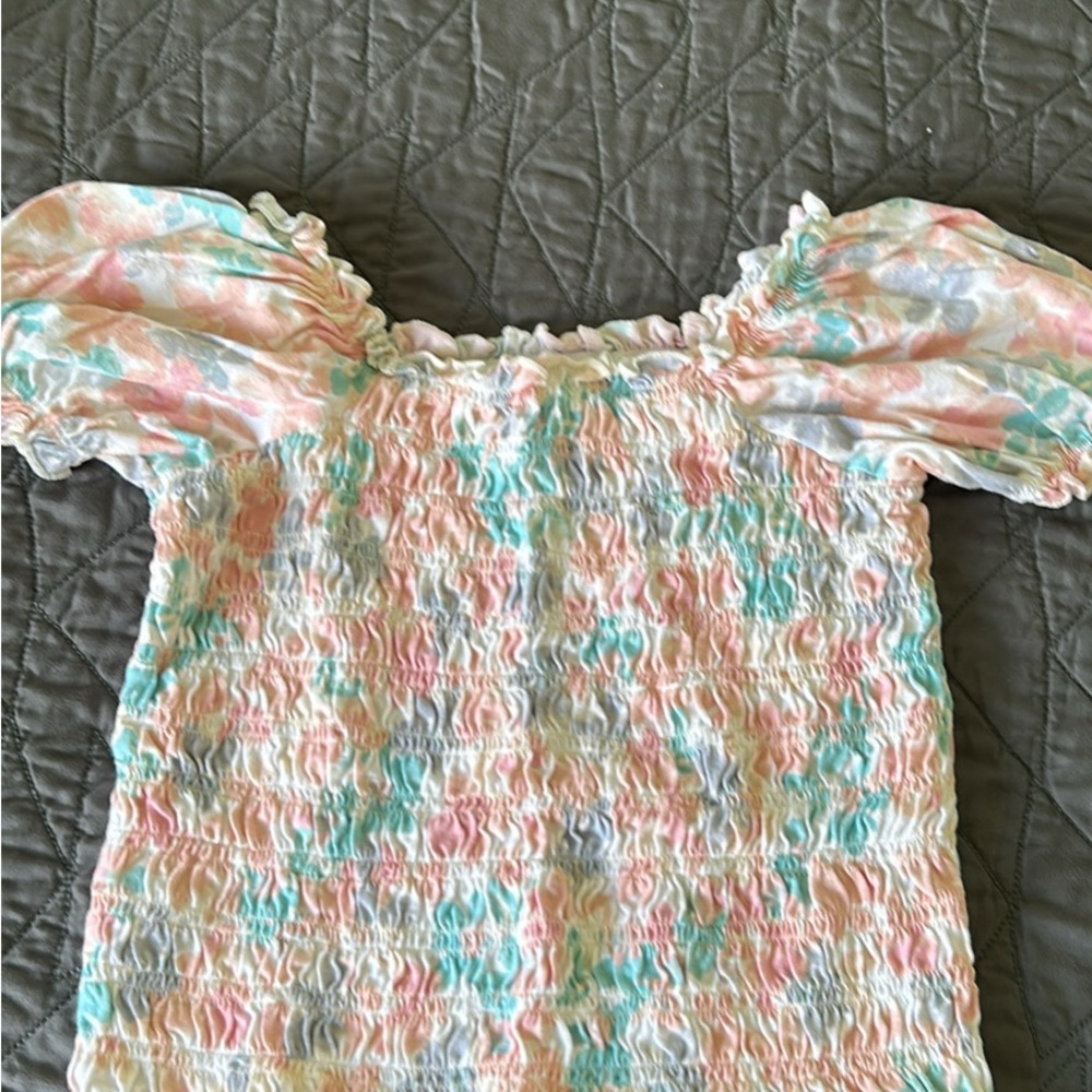 Colorful Smocked Puff Sleeve Top